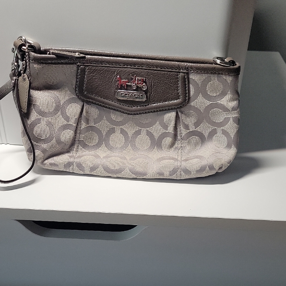 Coach Gray Wristlet with Signature Monogram